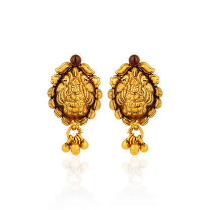 Antique Lakshmi Motif 925 Sterling Silver Gold Drop Earrings for Women