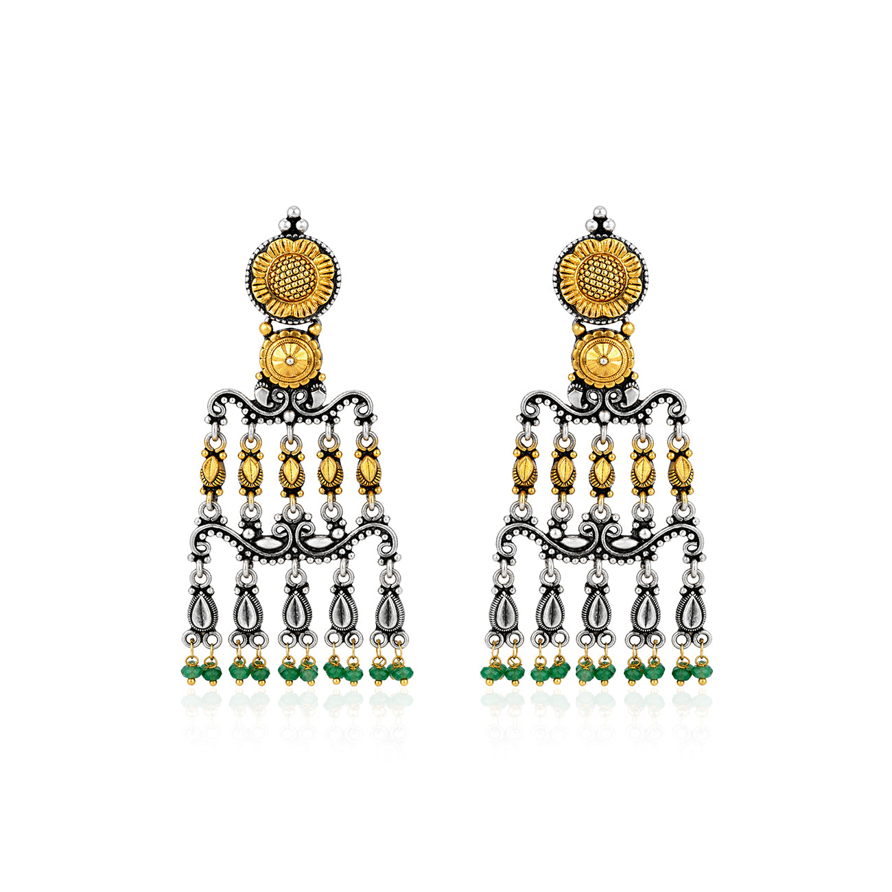 Antique Lotus 925 Sterling Silver Chandelier Earrings