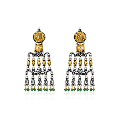 Antique Lotus 925 Sterling Silver Chandelier Earrings