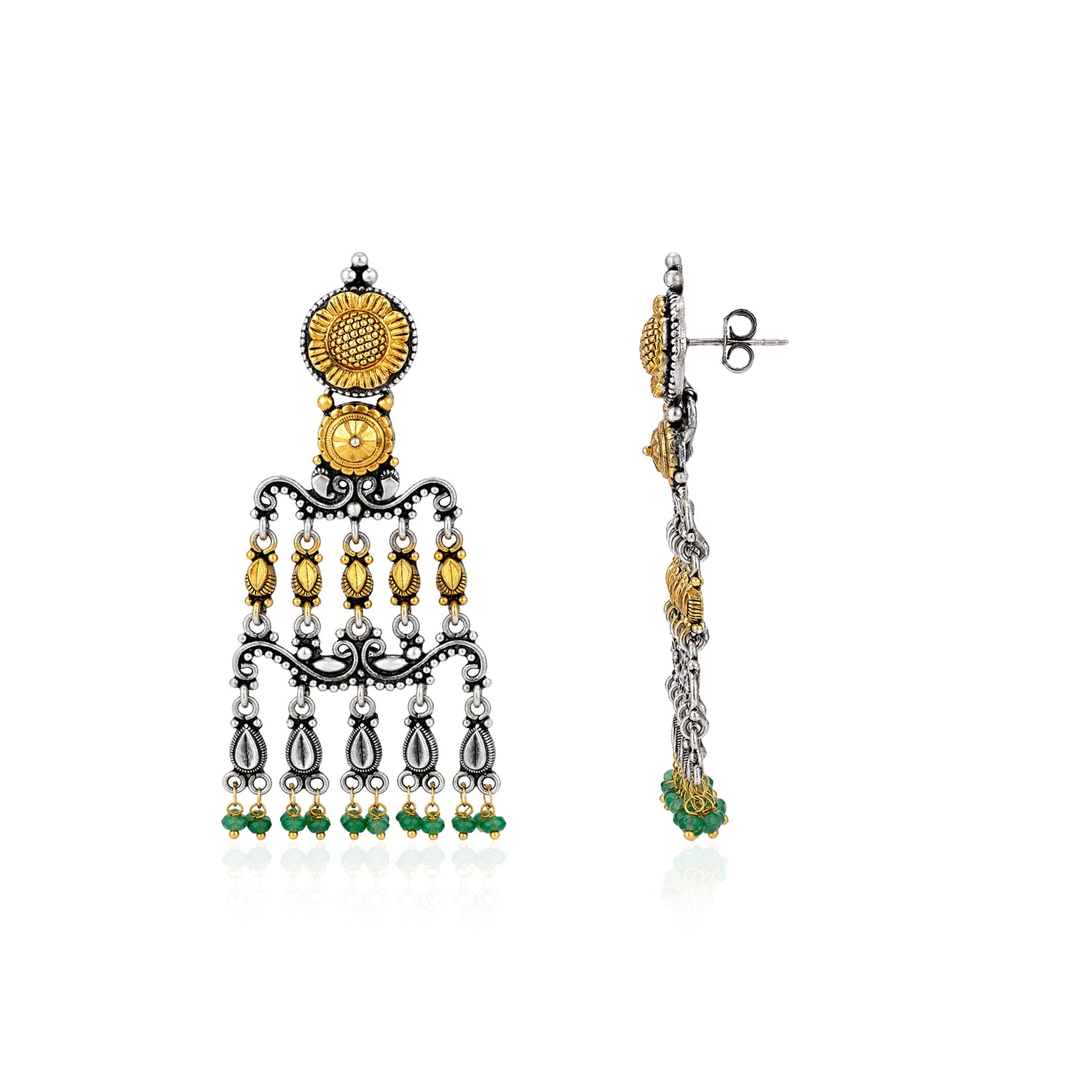 Antique Lotus 925 Sterling Silver Chandelier Earrings