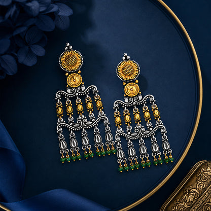 Antique Lotus 925 Sterling Silver Chandelier Earrings