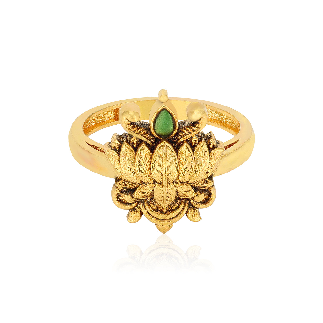 Antique Lotus Blossom Statement 925 Sterling Silver Green Stone Ring for Women