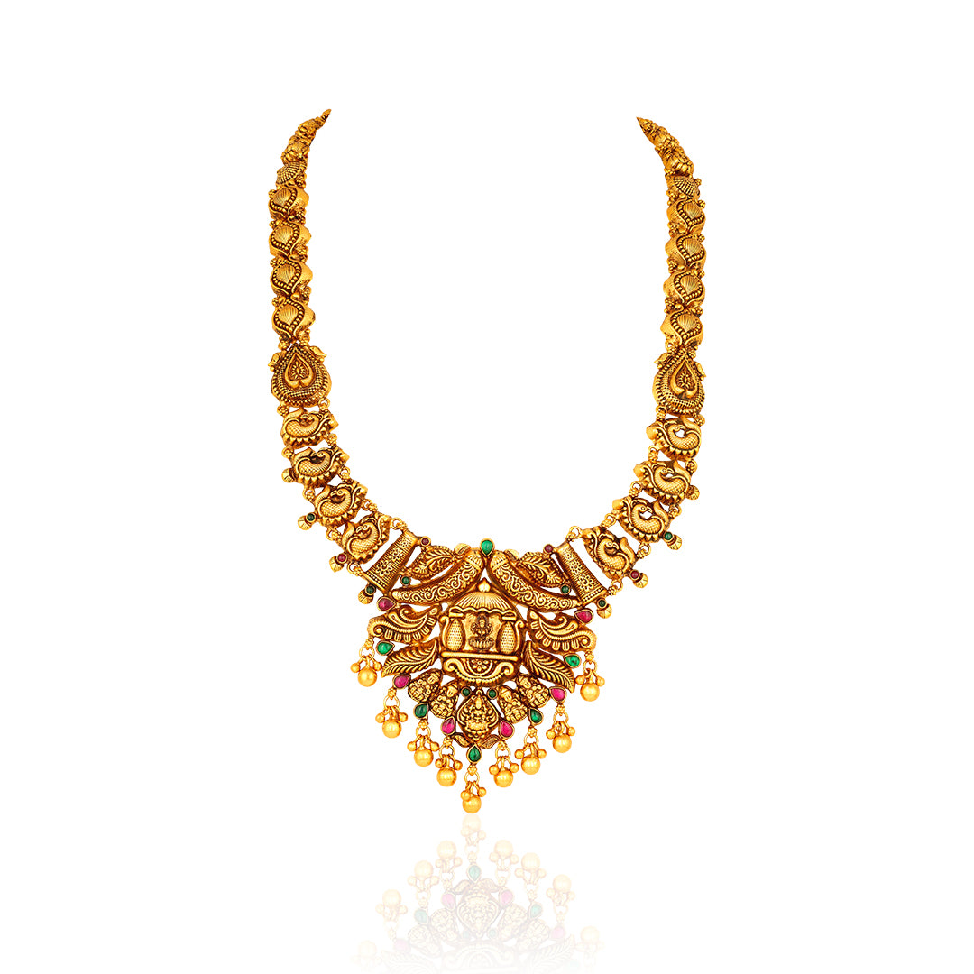 Antique Mango Motif 925 Sterling Silver Gold Drop Haram for Women