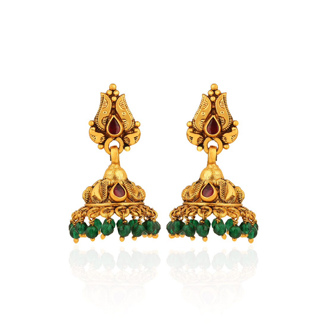 Antique Mango Motif 925 Sterling Silver Green Drop Jhumkas for Women
