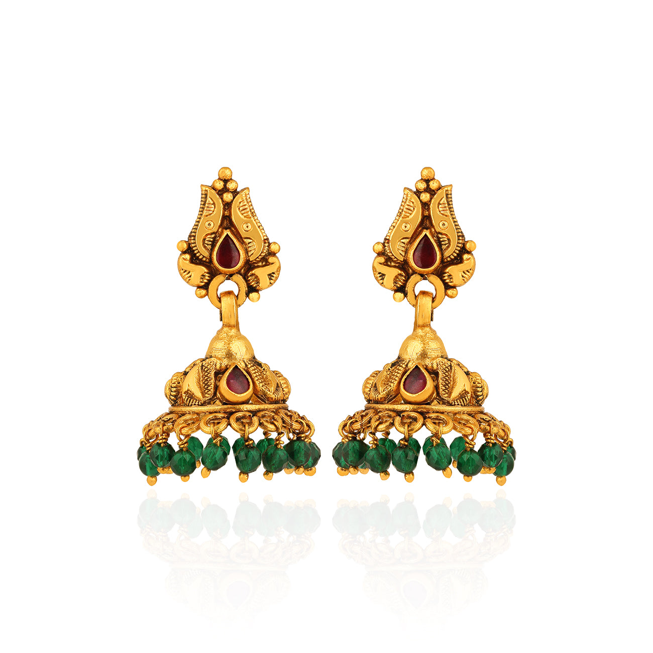 Antique Mango Motif 925 Sterling Silver Green Drop Jhumkas for Women

