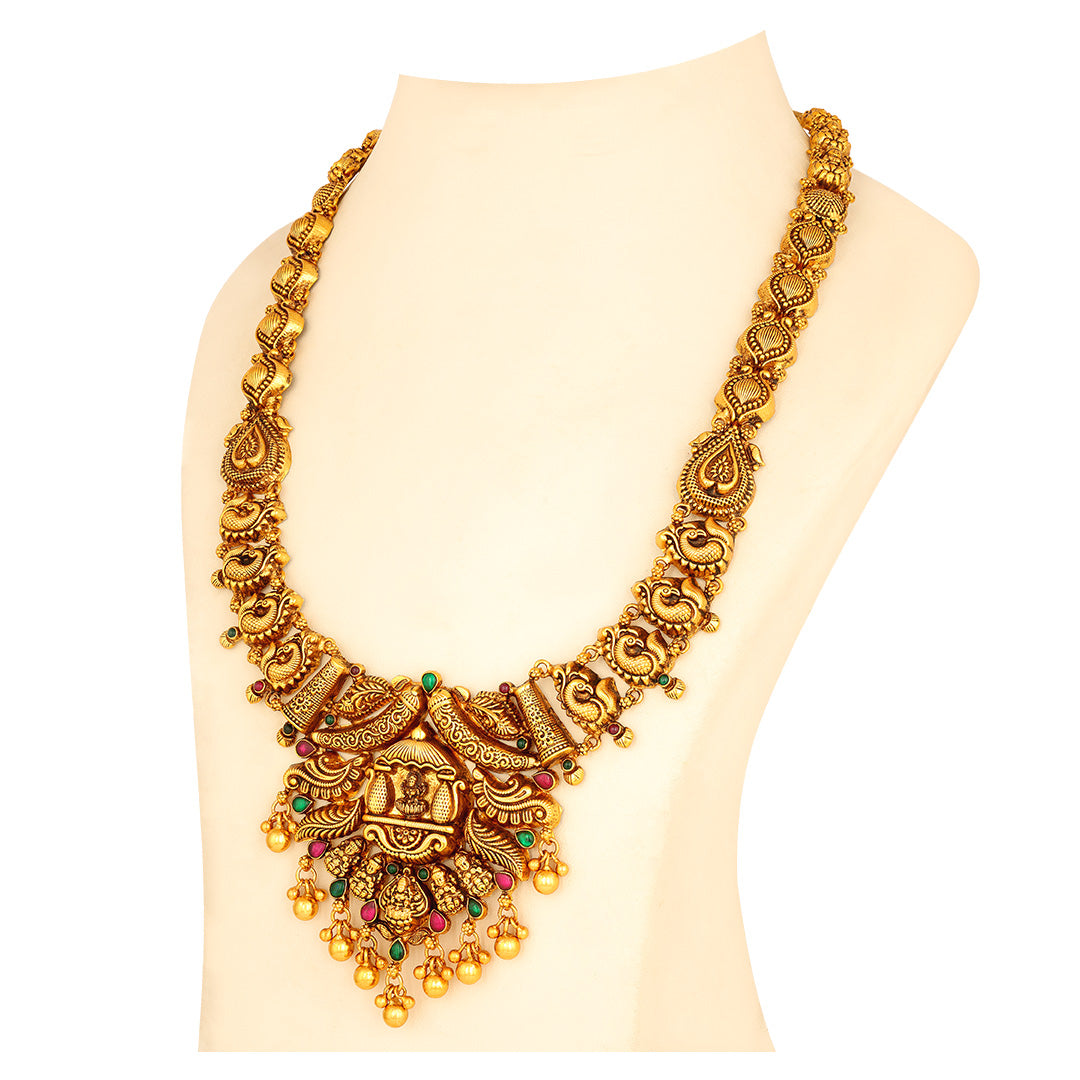 Antique Mango Motif 925 Sterling Silver Gold Drop Haram for Women