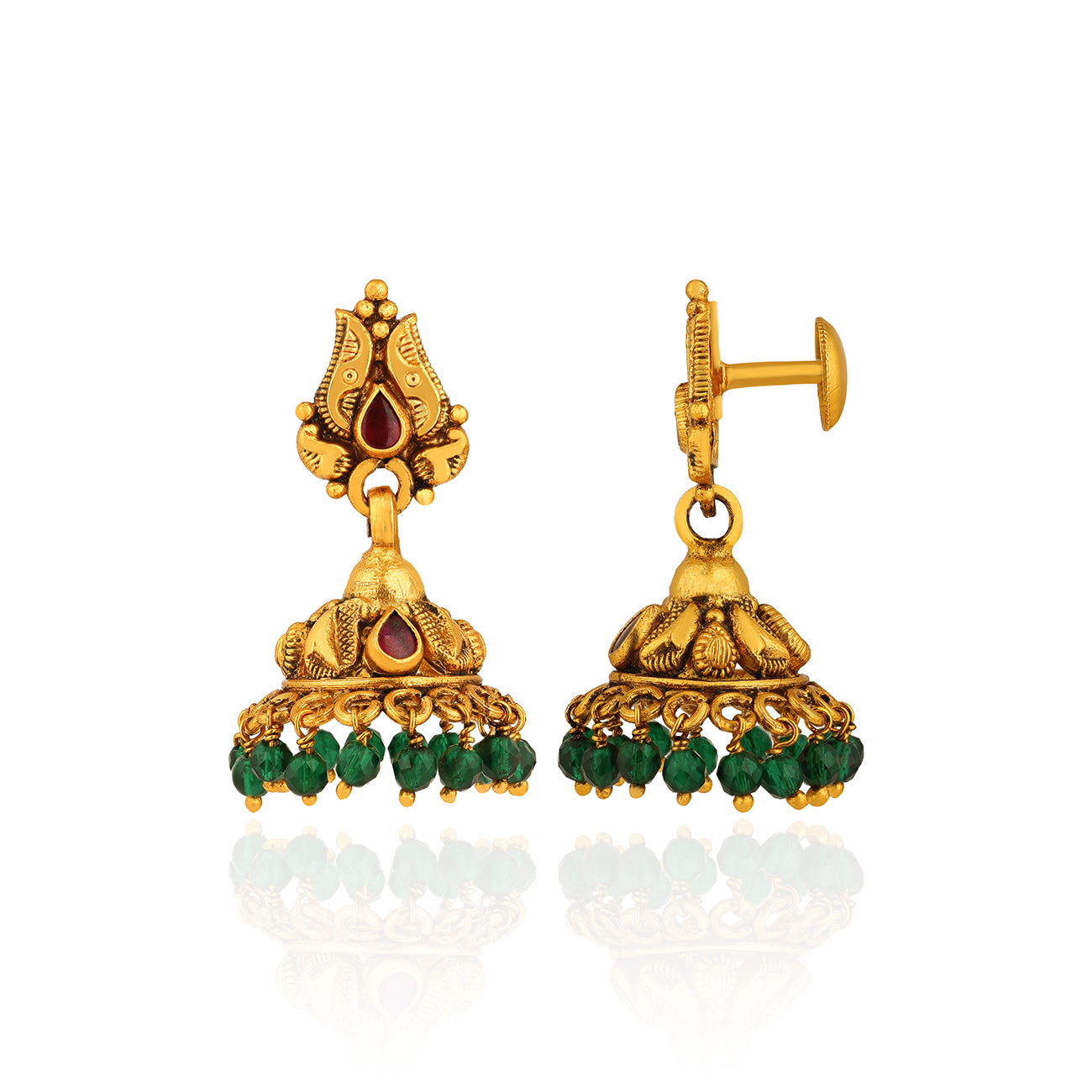 Antique Mango Motif 925 Sterling Silver Green Drop Jhumkas for Women
