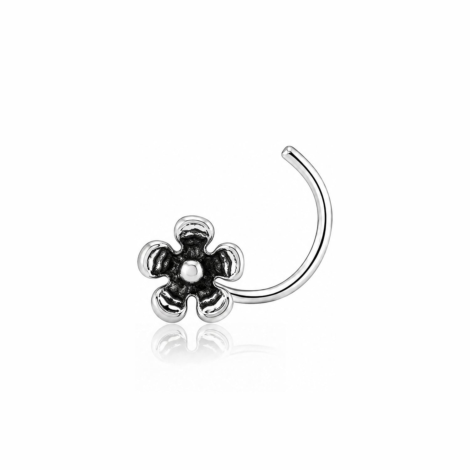 Antique Meadow Flower Silver Corkscrew Nose Pin