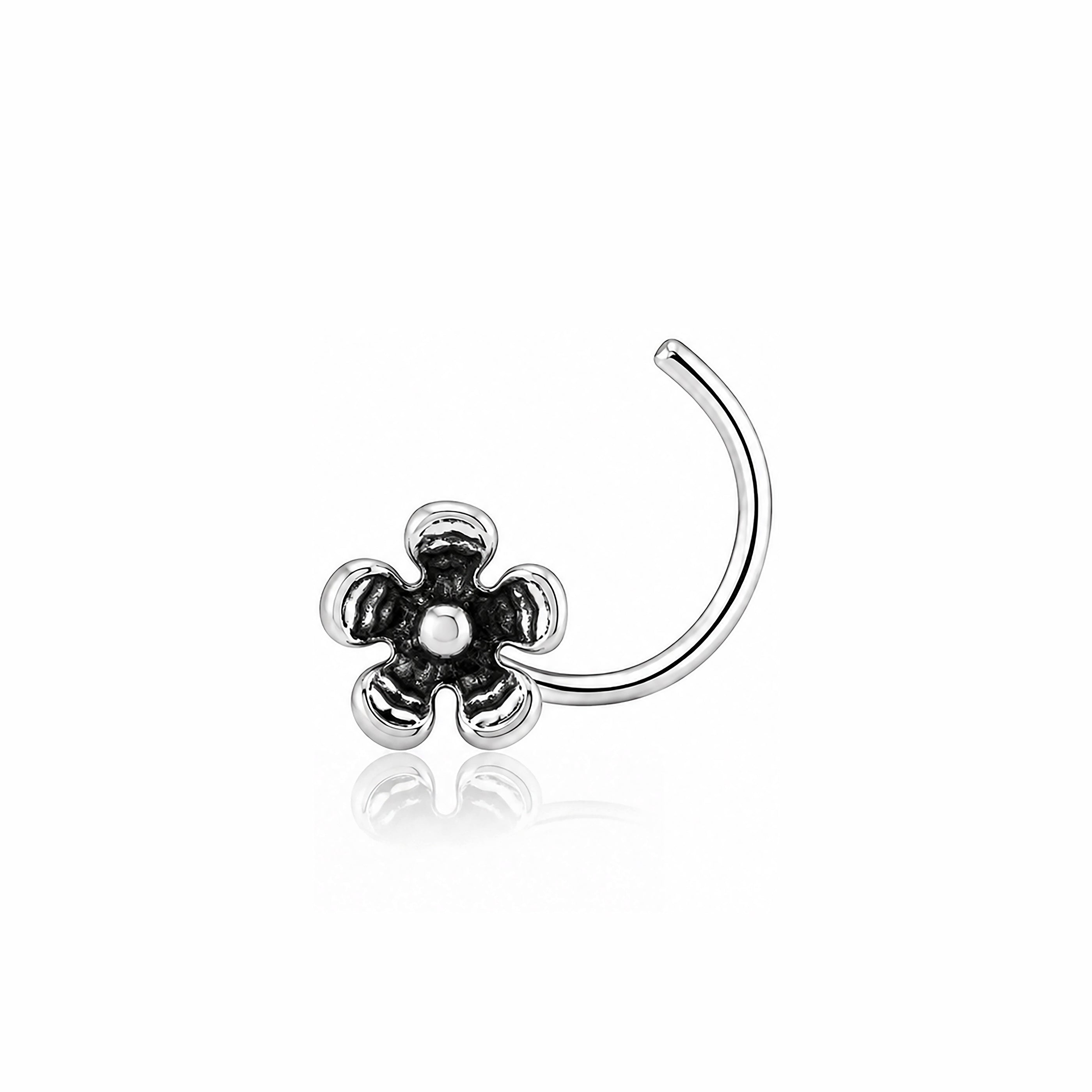 Antique Meadow Flower Silver Corkscrew Nose Pin