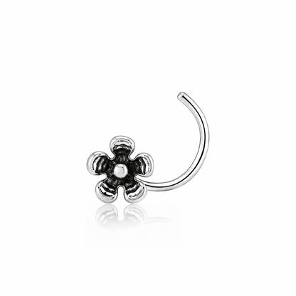 Antique Meadow Flower Silver Corkscrew Nose Pin