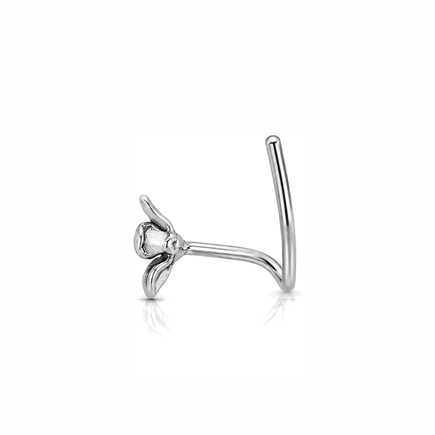 Antique Meadow Flower Silver Corkscrew Nose Pin