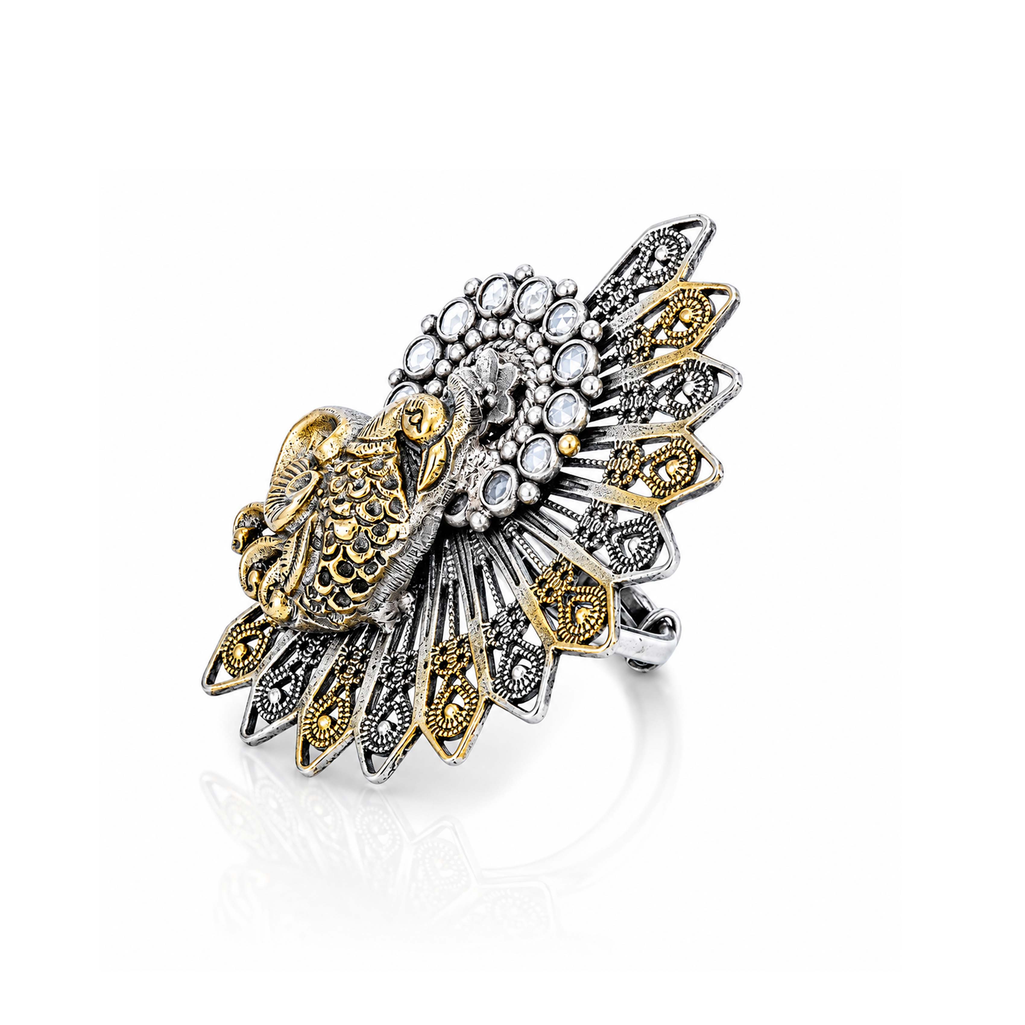 Antique Peacock 925 Sterling Silver Fashion Ring