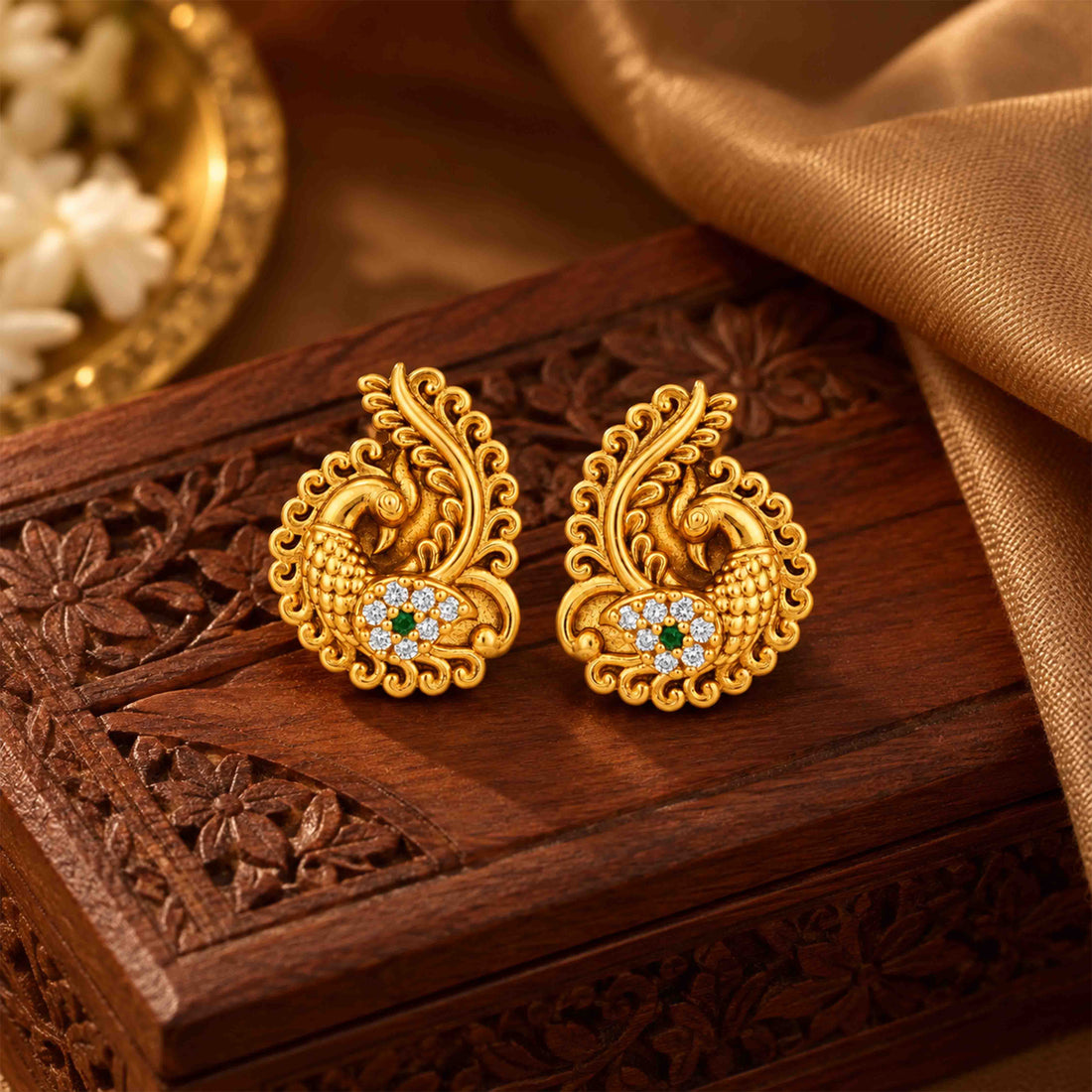 Antique Peacock Heritage Cluster Sterling Silver Studs