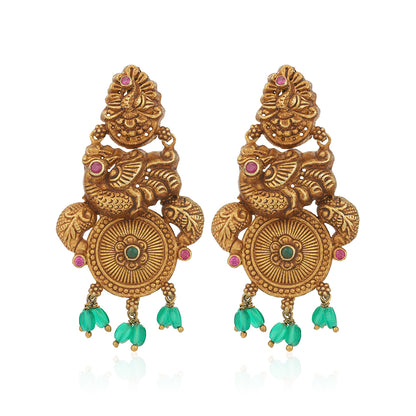 Antique Peacock Pattern 925 Sterling Silver Green Drop Earring for Women