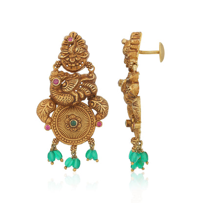 Antique Peacock Pattern 925 Sterling Silver Green Drop Earring for Women