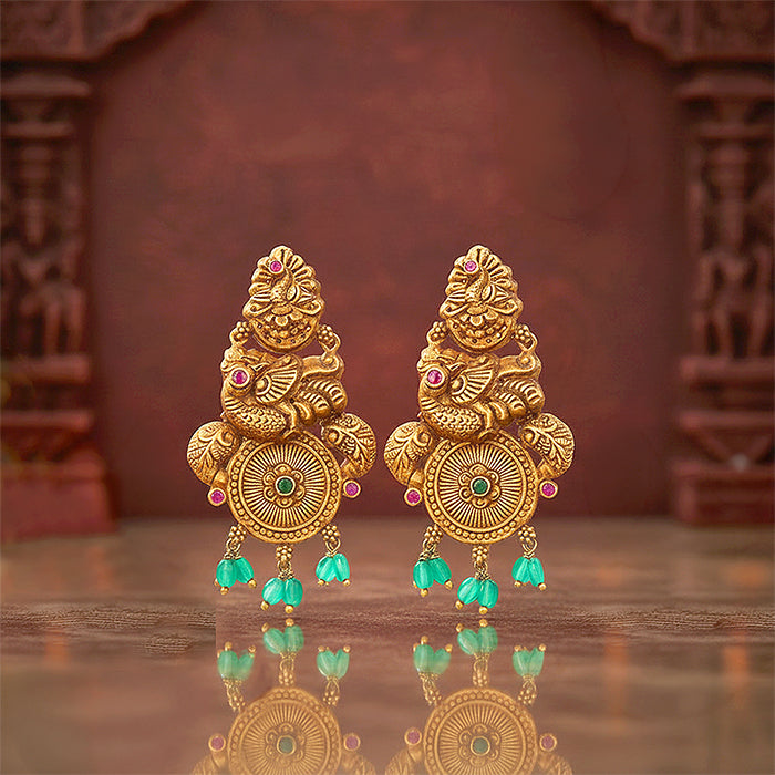 Antique Peacock Pattern 925 Sterling Silver Green Drop Earring for Women