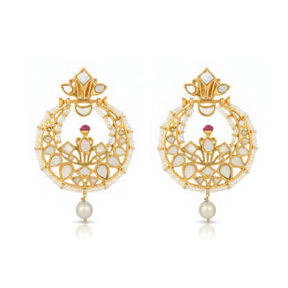 Antique Pearl Lotus Golden 925 Sterling Silver Drop Earring
