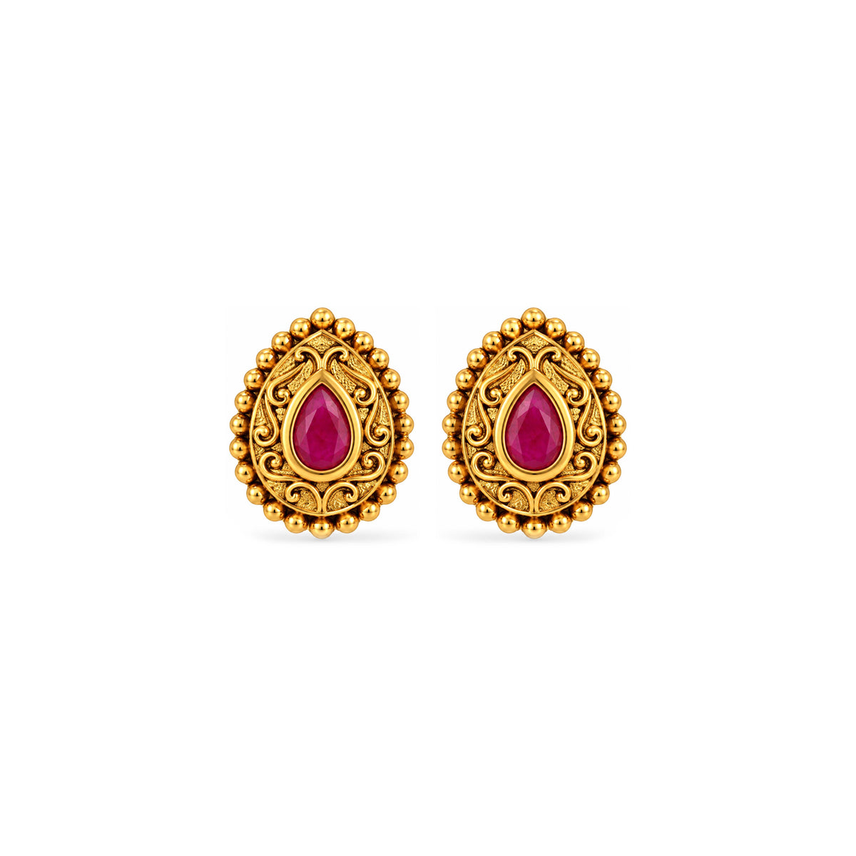 Antique Pink Ruby Teardrop Sterling Silver Studs