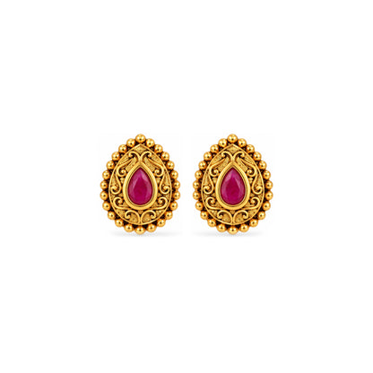 Antique Pink Ruby Teardrop Sterling Silver Studs