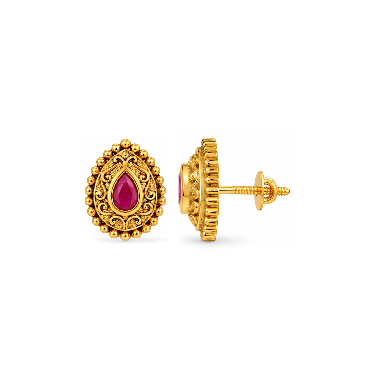 Antique Pink Ruby Teardrop Sterling Silver Studs