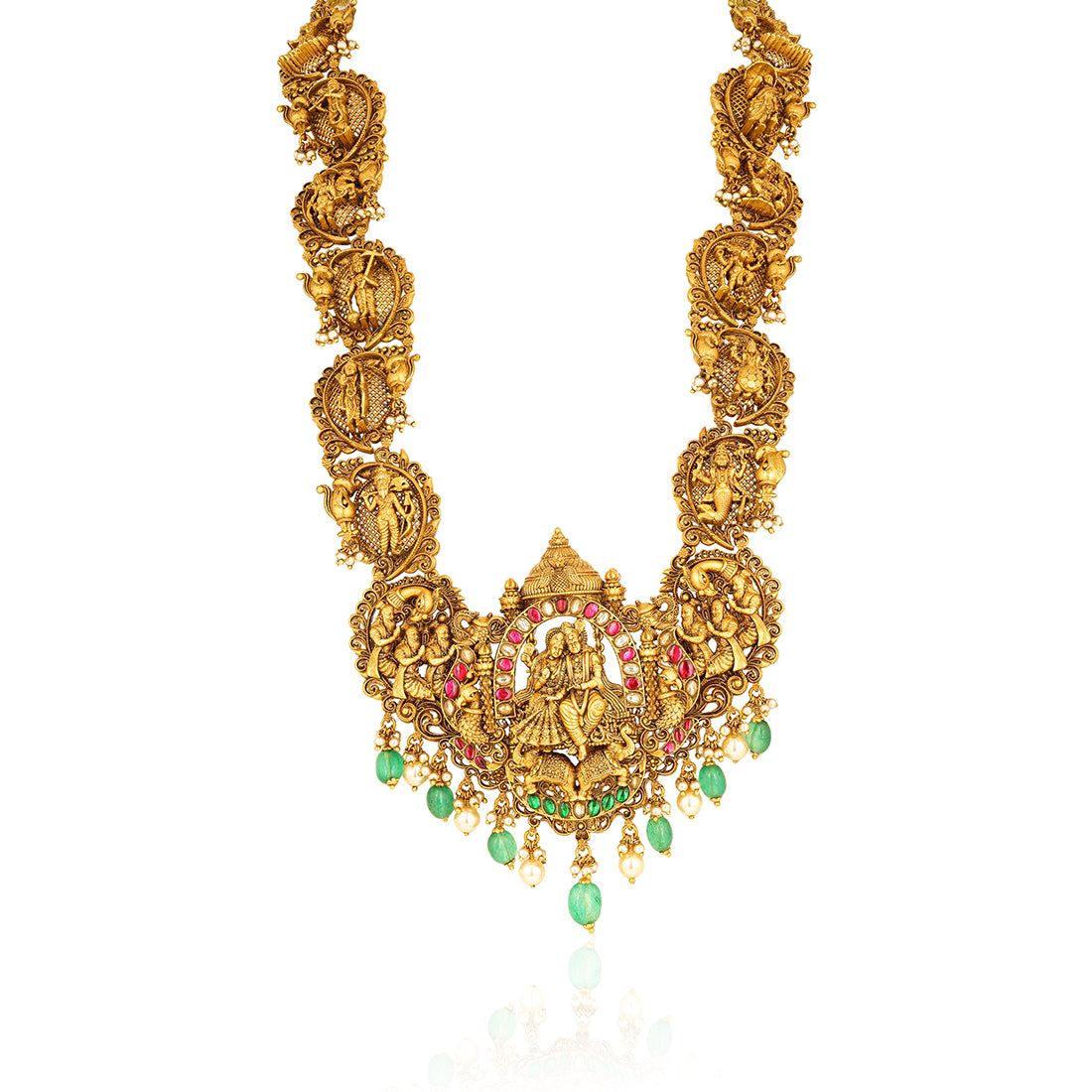 Antique RadheKrishna 925 Sterling Silver Green Bead Haram For Women