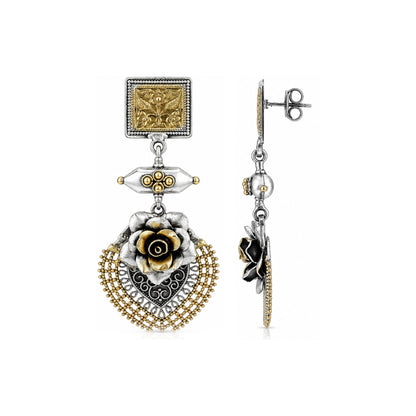 Antique Rose 925 Sterling Silver Dangle Earrings