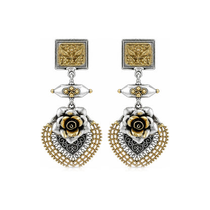 Antique Rose 925 Sterling Silver Dangle Earrings