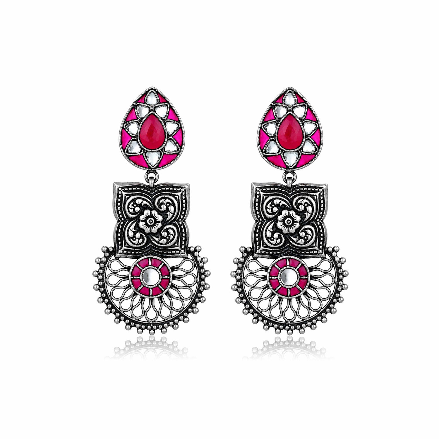 Antique Ruby Lotus 925 Sterling Silver Earring