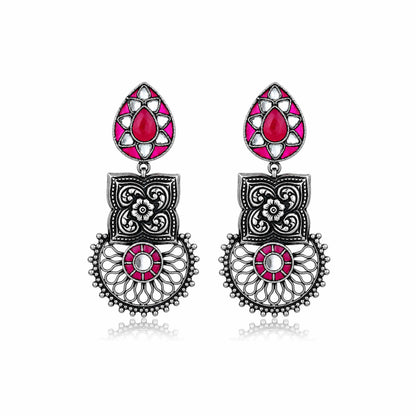 Antique Ruby Lotus 925 Sterling Silver Earring
