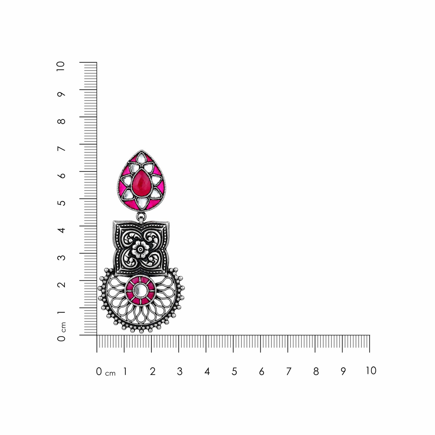 Antique Ruby Lotus 925 Sterling Silver Earring