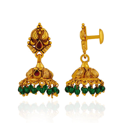 Antique Ruby 925 Sterling Silver  Green Bead Jhumkas for Women