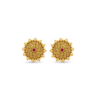 Antique Swirl Rosette Pink Stone Sterling Silver Studs