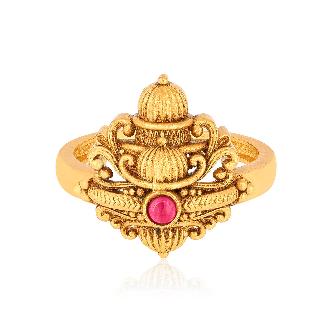 Antique Temple Style Gold Finish Silver Ring