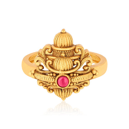 Antique Temple Style Gold Finish Silver Ring