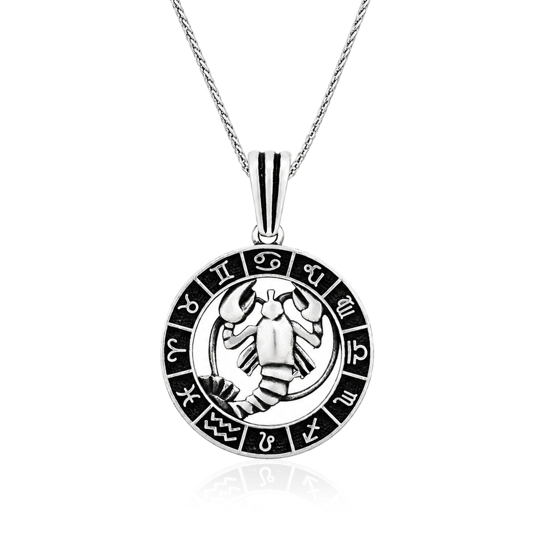 Antique Zodiac Scorpio Disc 925 Sterling Silver Pendant for Men