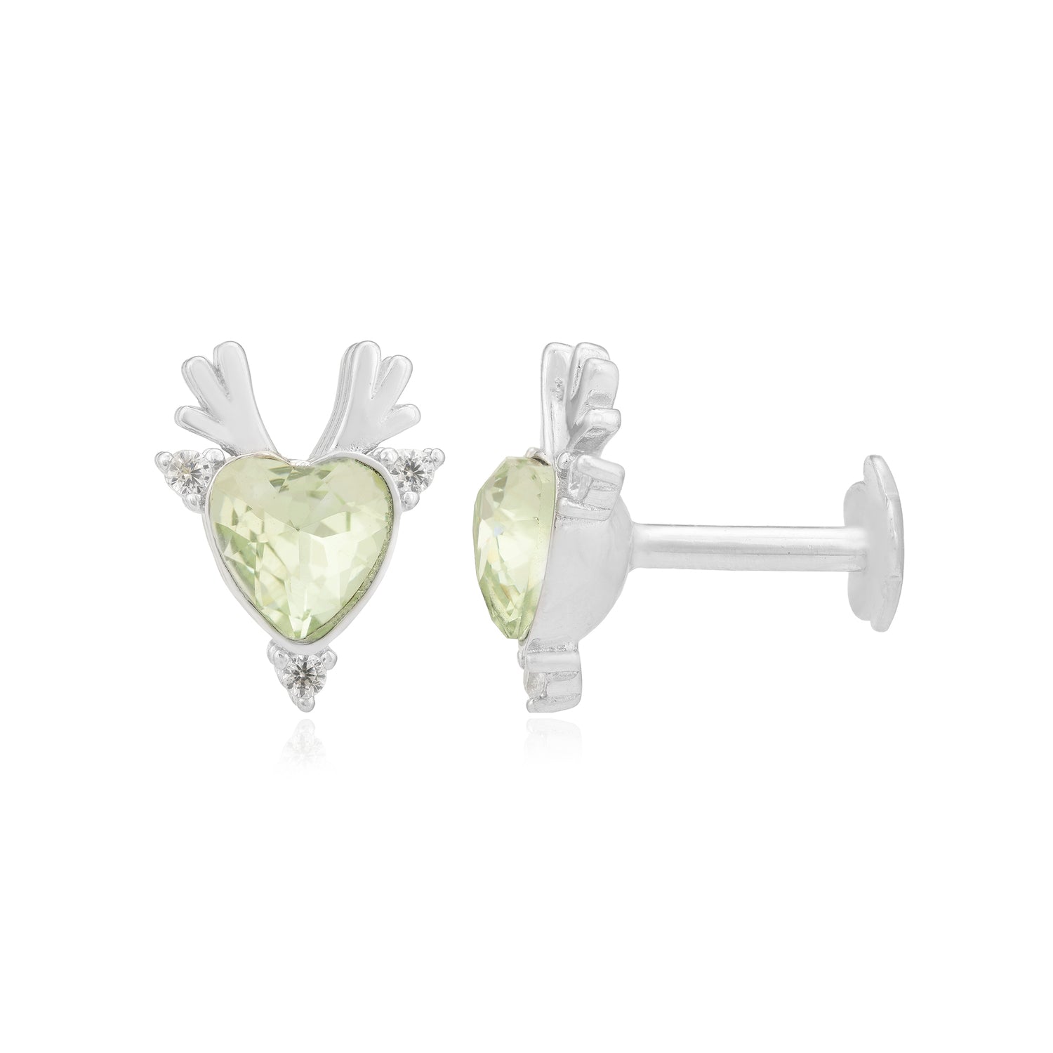 Antlered 925 Rhodium Heart Shaped Studs