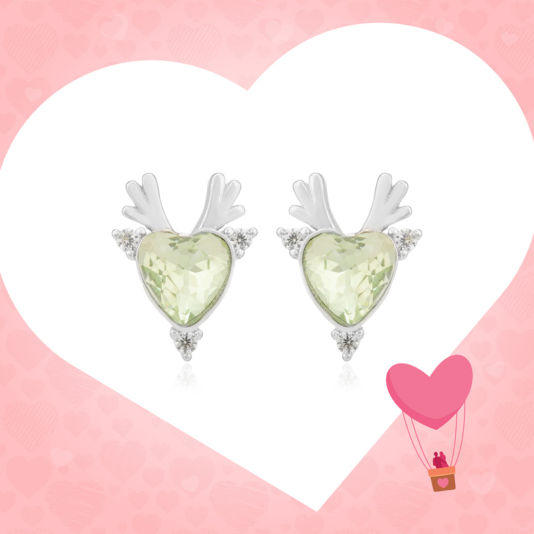 Antlered 925 Rhodium Plated Heart Shaped Studs