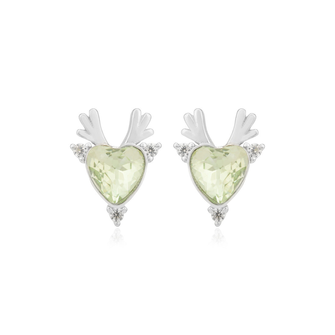 Antlered Rhodium Plated Heart Shaped Studs