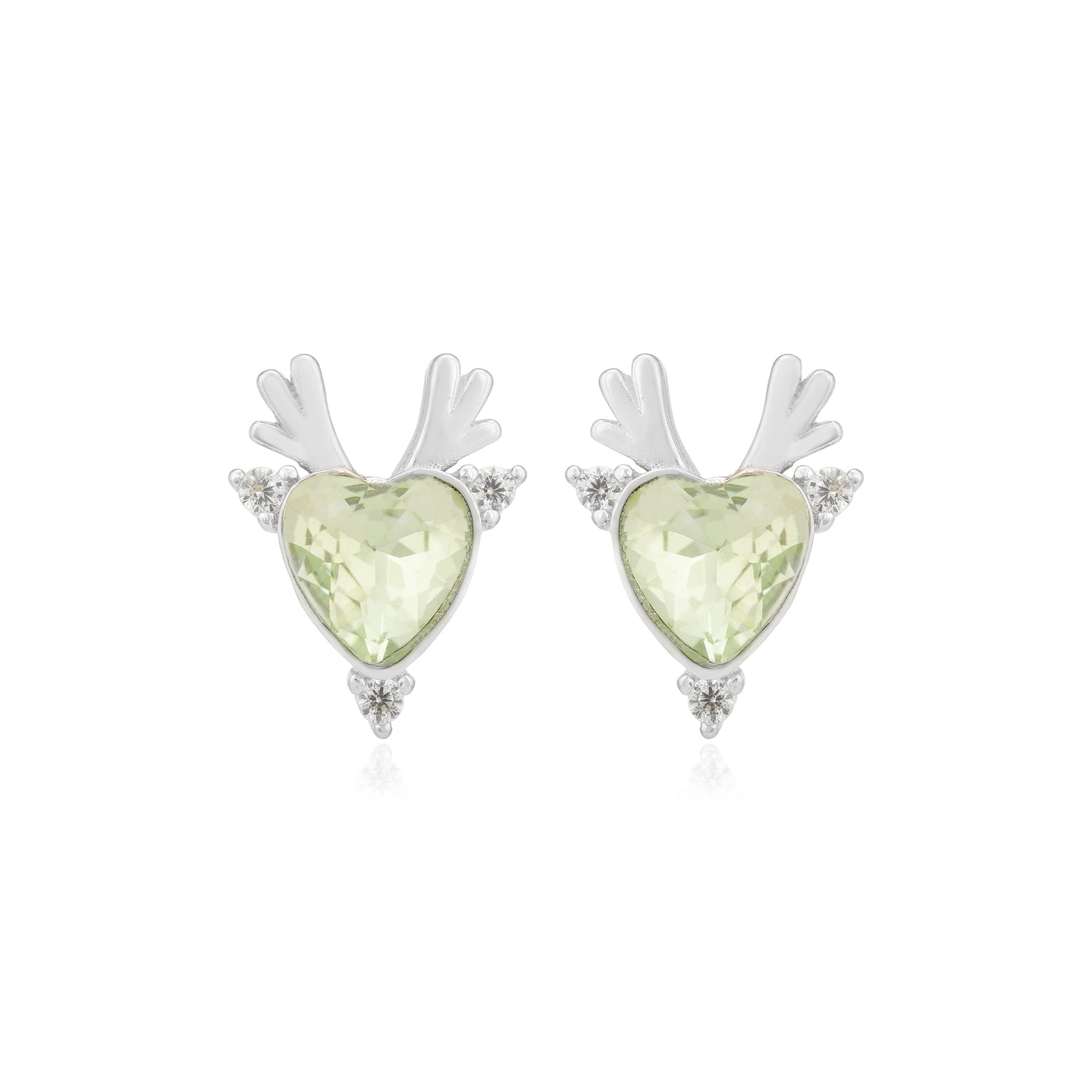 Antlered Rhodium Plated Heart Shaped Studs