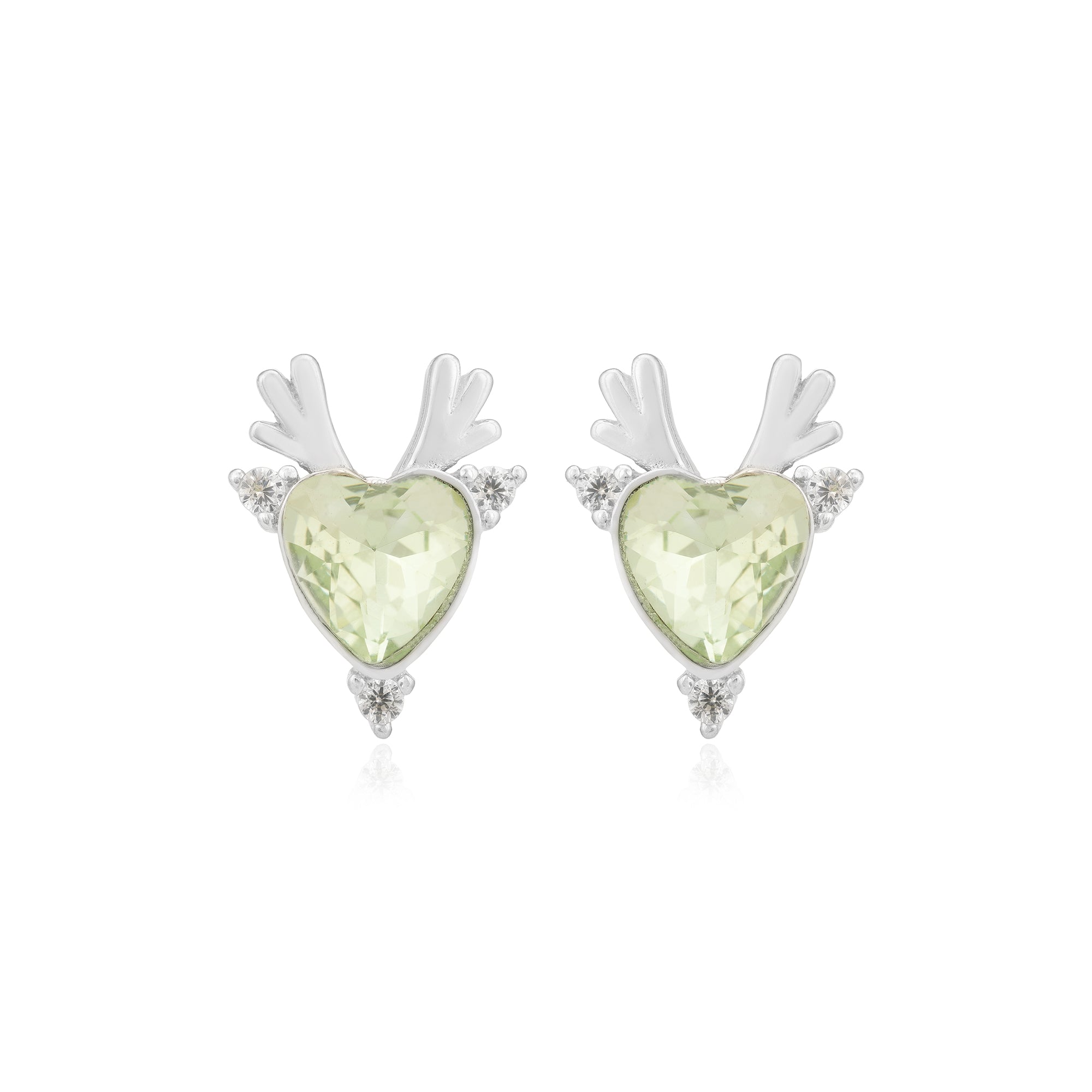 Antlered Rhodium Plated Heart Shaped Studs