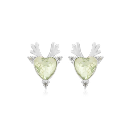 Antlered Rhodium Plated Heart Shaped Studs