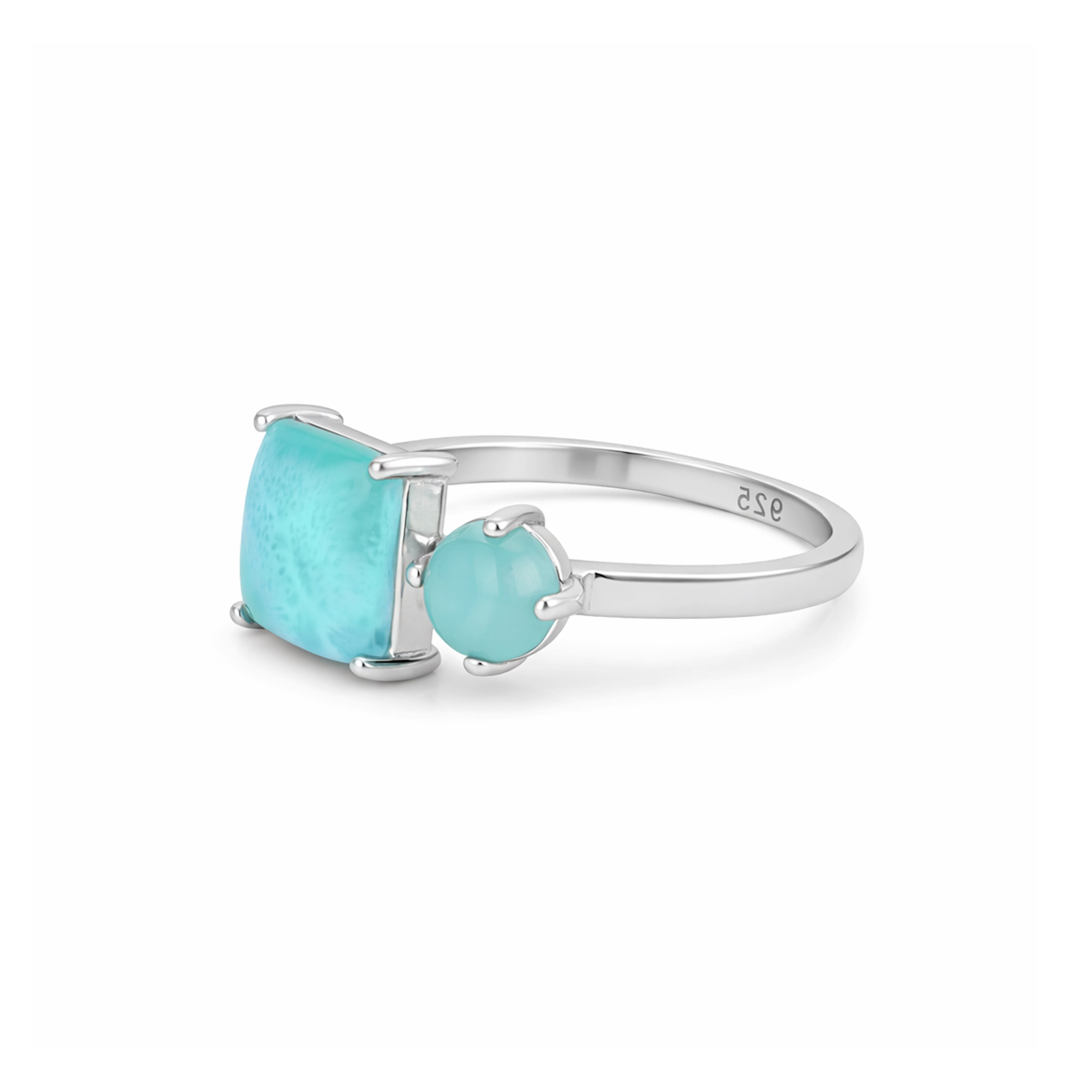 Aqua Stone Circle Square 925 Sterling Silver Ring for Women