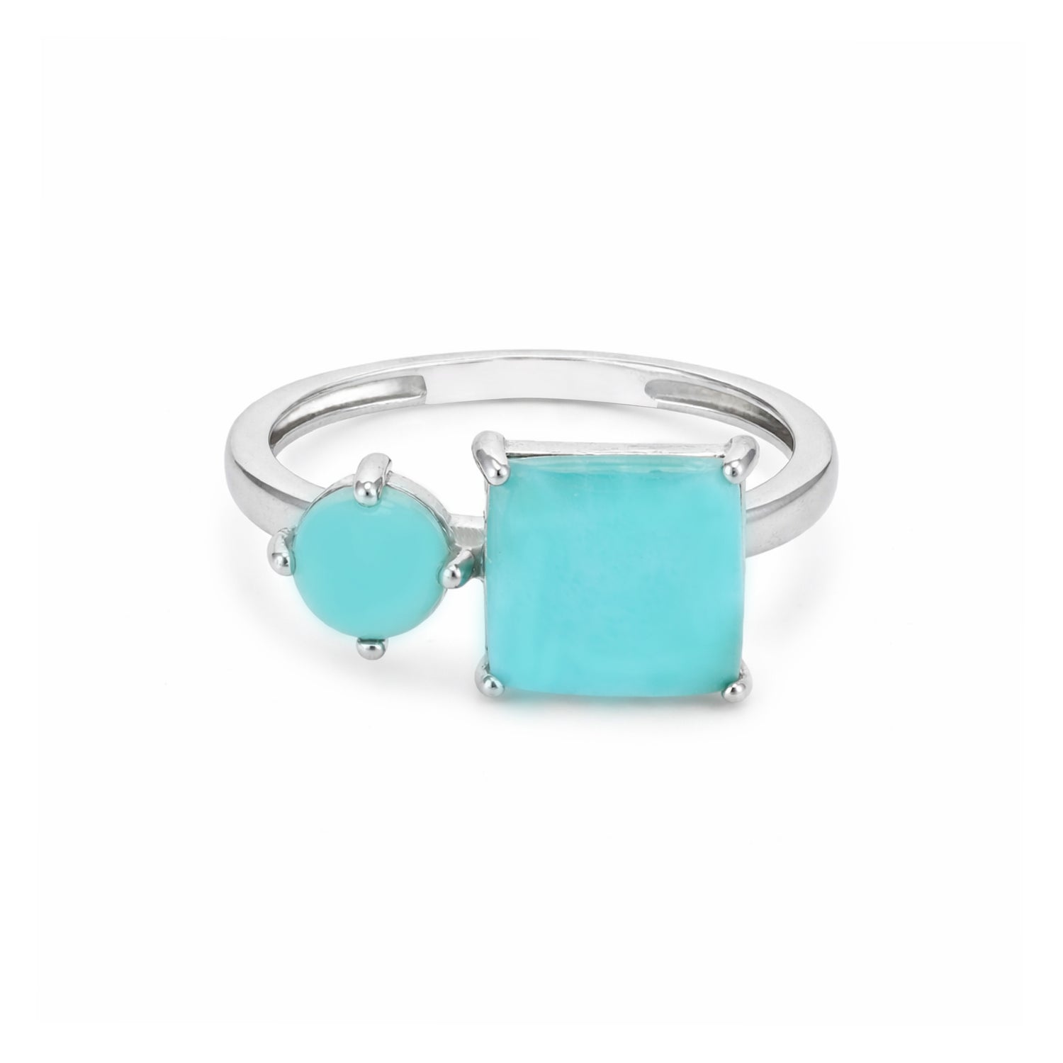 Aqua Stone Circle Square 925 Sterling Silver Ring for Women