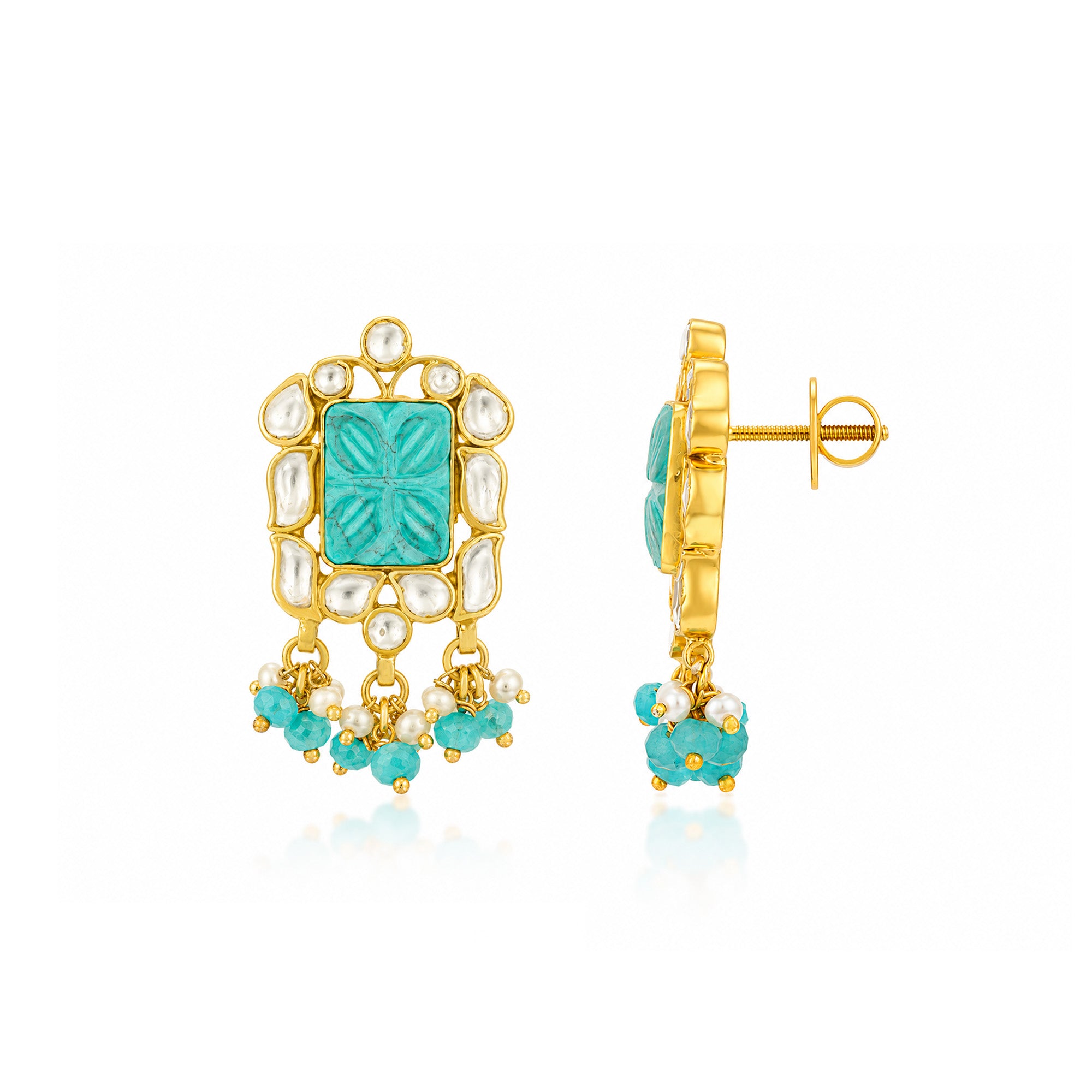 Aqua Bloom 925 Sterling Silver Pearl Charm Earrings