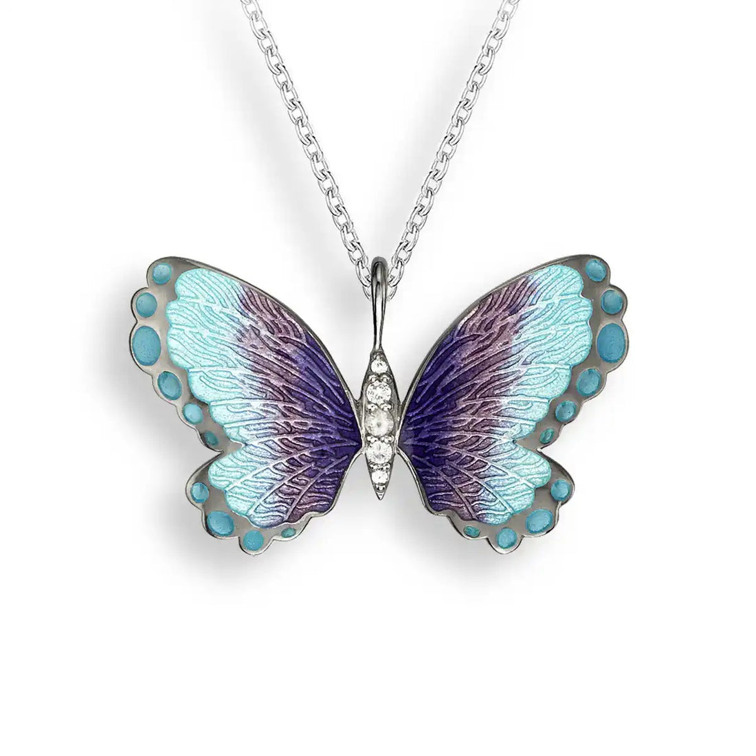 Aqua Blue Butterfly Rhodium Chain Pendants