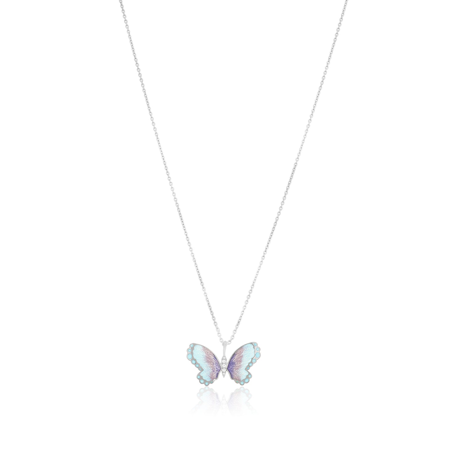 Aqua Blue Butterfly Rhodium Plated Chain Pendants