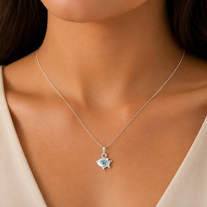 Aqua Dolphin 925 Sterling Silver Crystal Glow Pendant