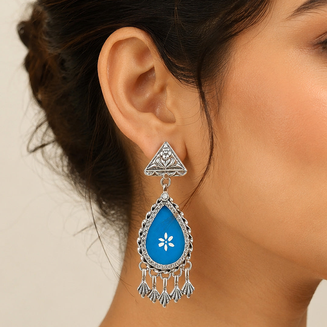 Aqua Floral Drop 925 Sterling Silver Fashion Earring