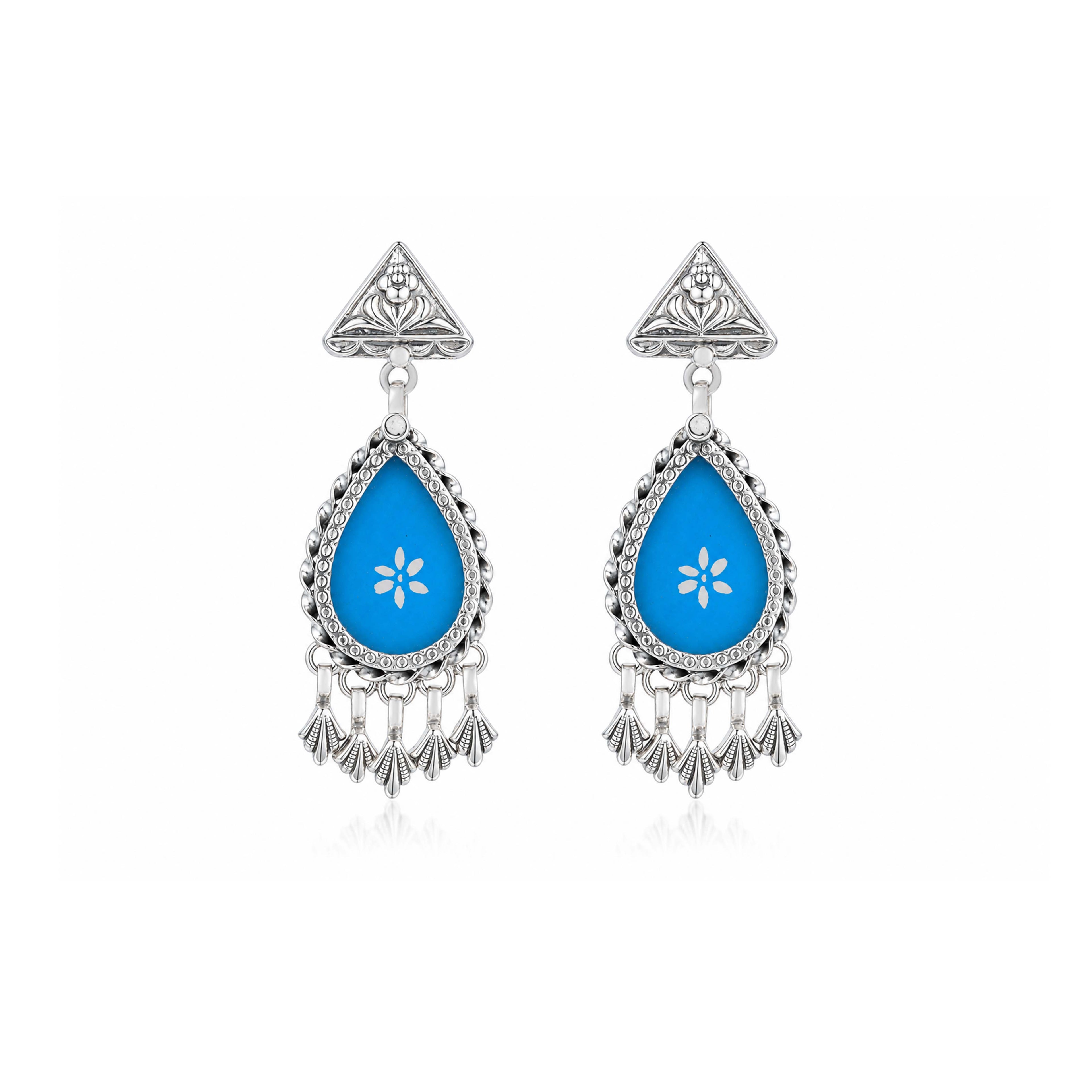 Aqua Floral Drop 925 Sterling Silver Fashion Earring