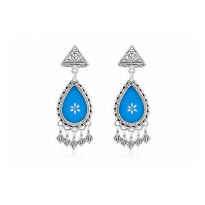 Aqua Floral Drop 925 Sterling Silver Fashion Earring